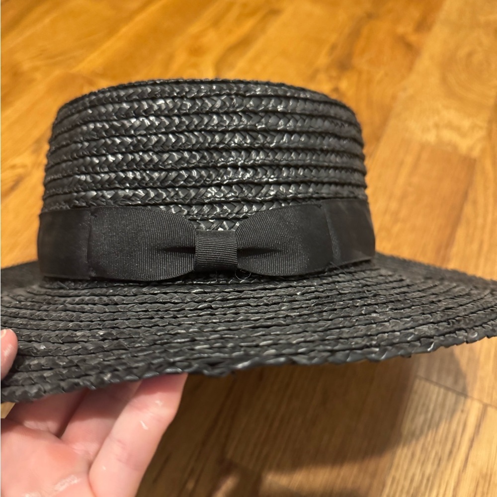 Lack of Color- Black Straw Spencer boat Hat - Picture 3 of 6